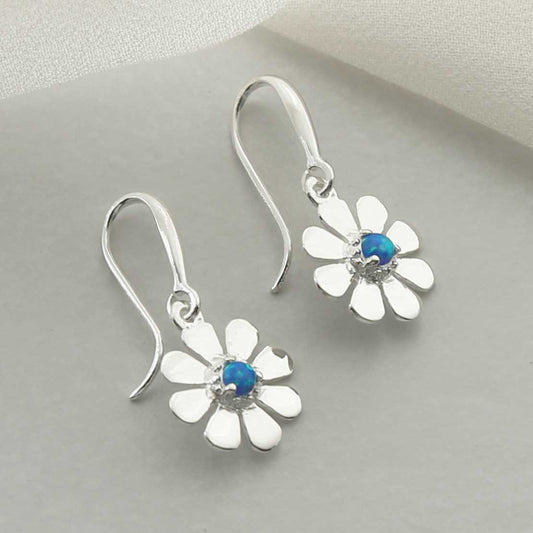 MZB115E OP STERLING SILVER OPALITE DAISY DANGLY EARRINGS 2
