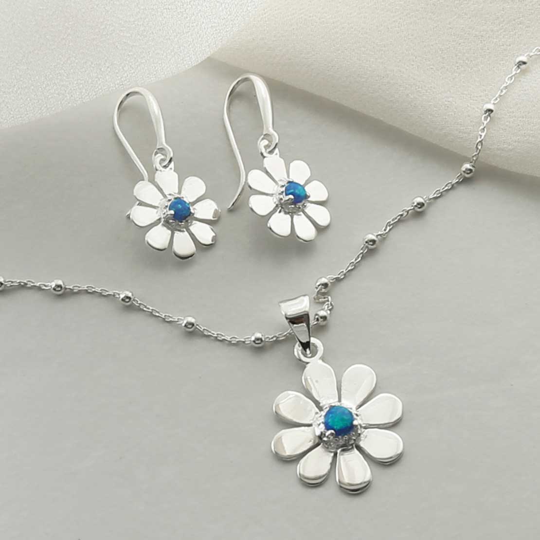 Sterling Silver Opalite Daisy Necklace