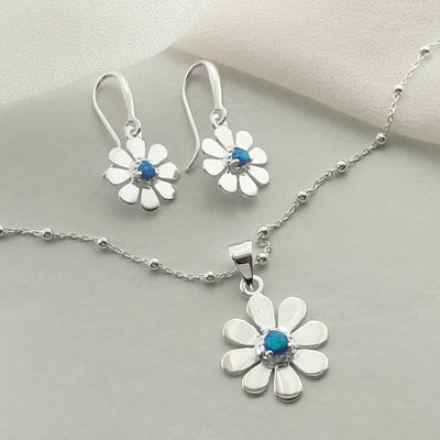 MZB115 OP STERLING SILVER OPALITE DAISY SET