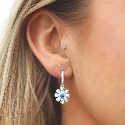 MZB115E T STERLING SILVER TURQUOISE DAISY DANGLY EARRINGS MODEL