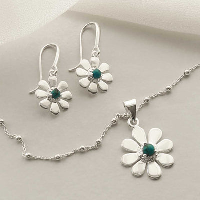 MZB115 T STERLING SILVER TURQUOISE DAISY SET