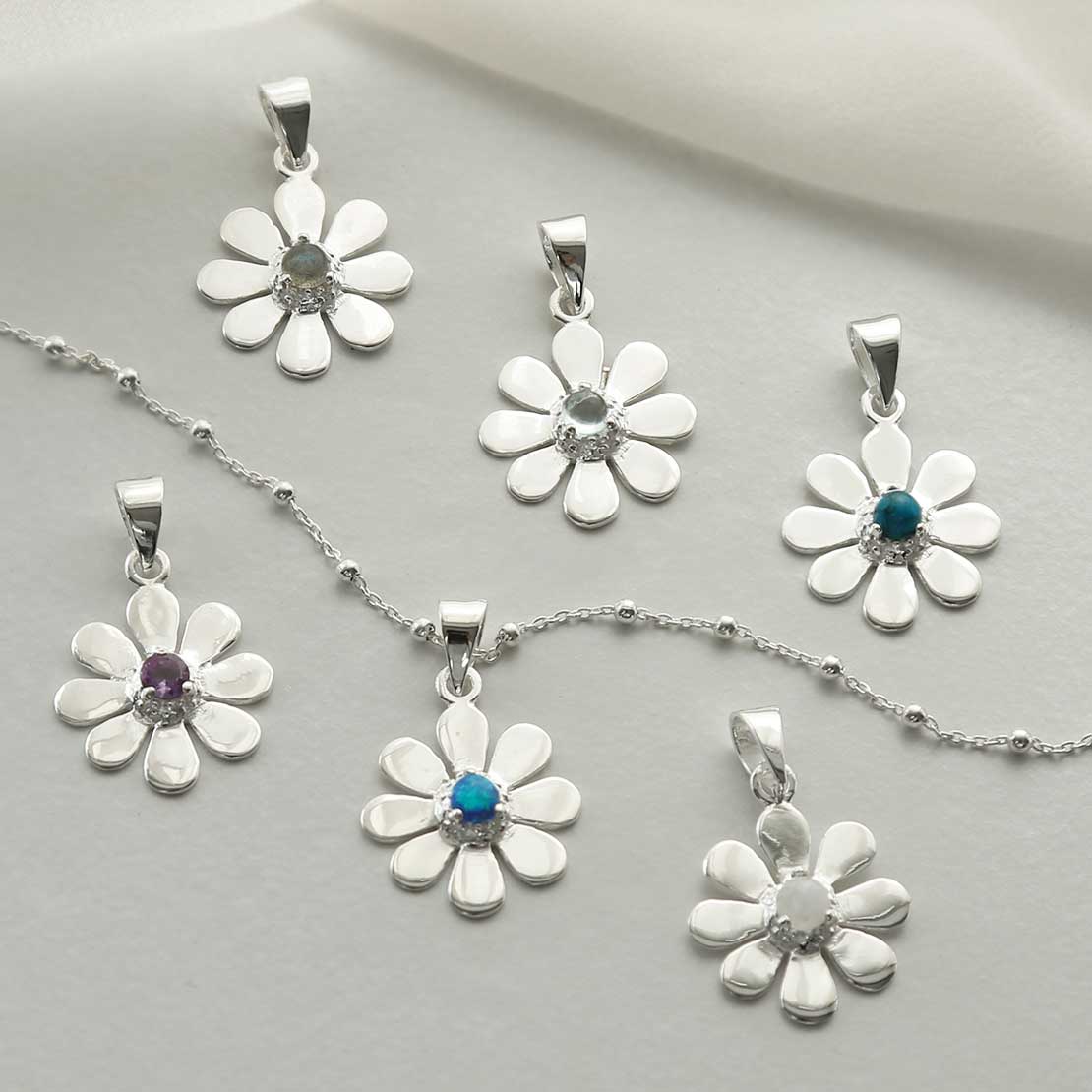 Sterling Silver Labradorite Daisy Necklace