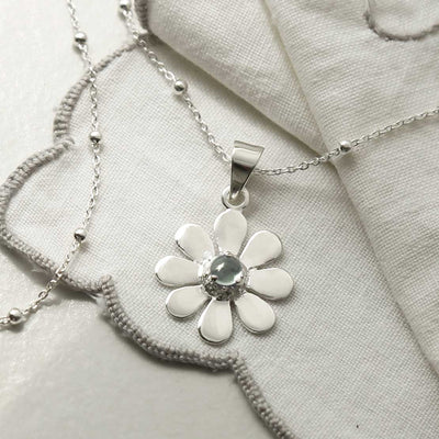 MZB115P BT STERLING SILVER BLUE TOPAZ DAISY NECKLACE 1