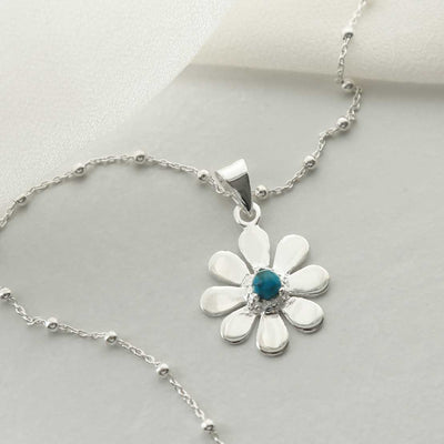 MZB115P T STERLING SILVER TURQUOISE DAISY NECKLACE 1