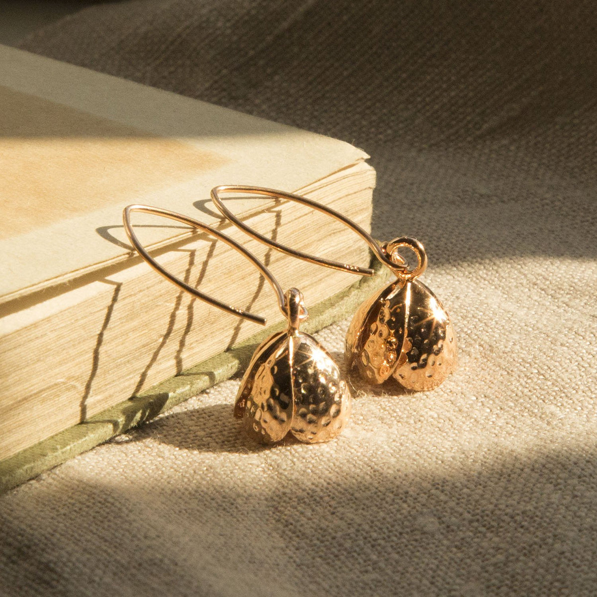 Rose Gold Plated Sterling Silver Bluebell Hook Dangly Earrings