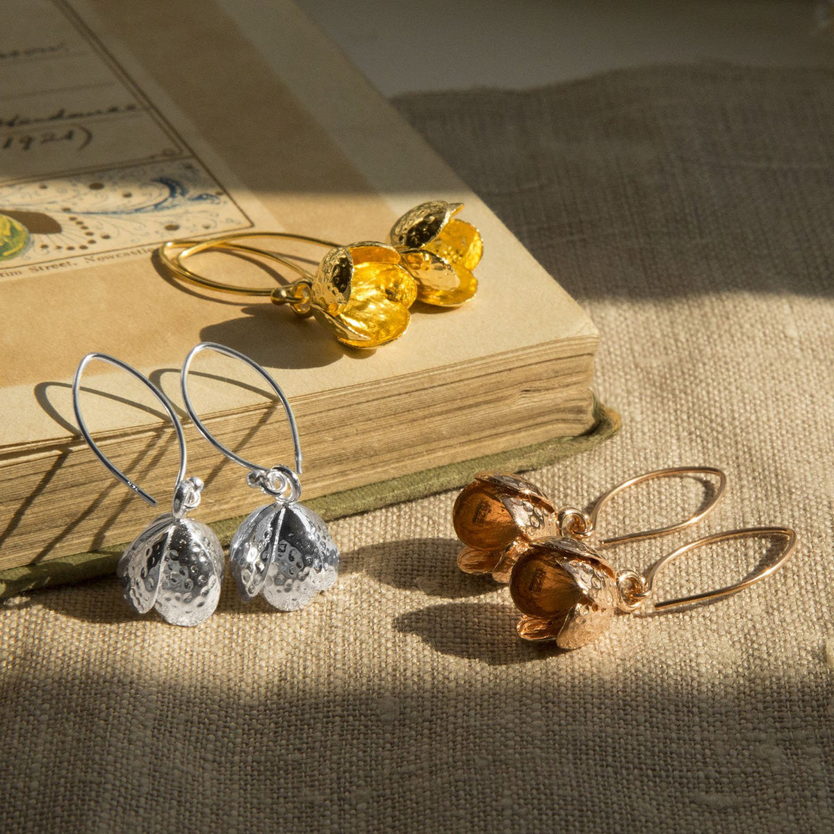 Rose Gold Plated Sterling Silver Bluebell Hook Dangly Earrings