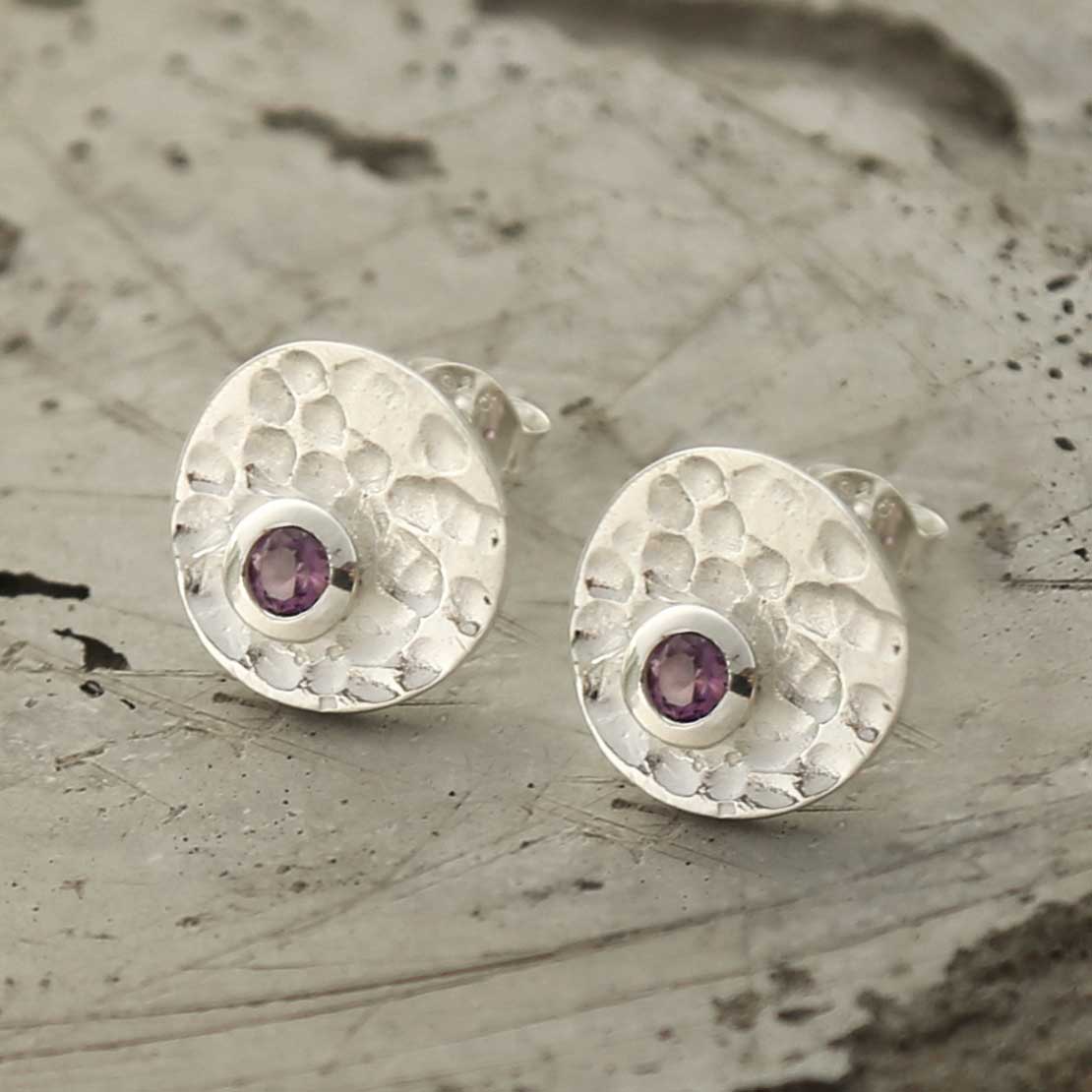 Sterling Silver Shimmering Amethyst Studs