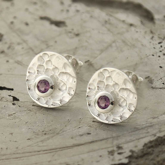 MZB116E AM STERLING SILVER SHIMMERING AMETHYST STUDS 1
