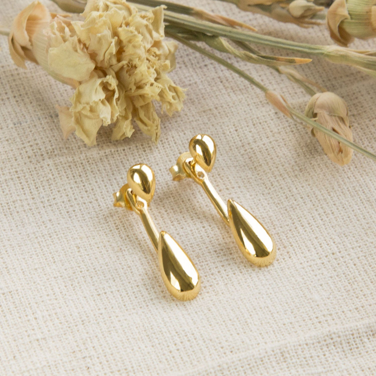 Gold Plated Sterling Silver Two Way Teardrop Stud Earrings