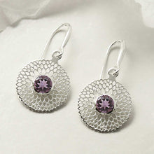 MZB117E AM STERLING SILVER CHRYSANTHEMUM AMETHYST DANGLY EARRINGS 1