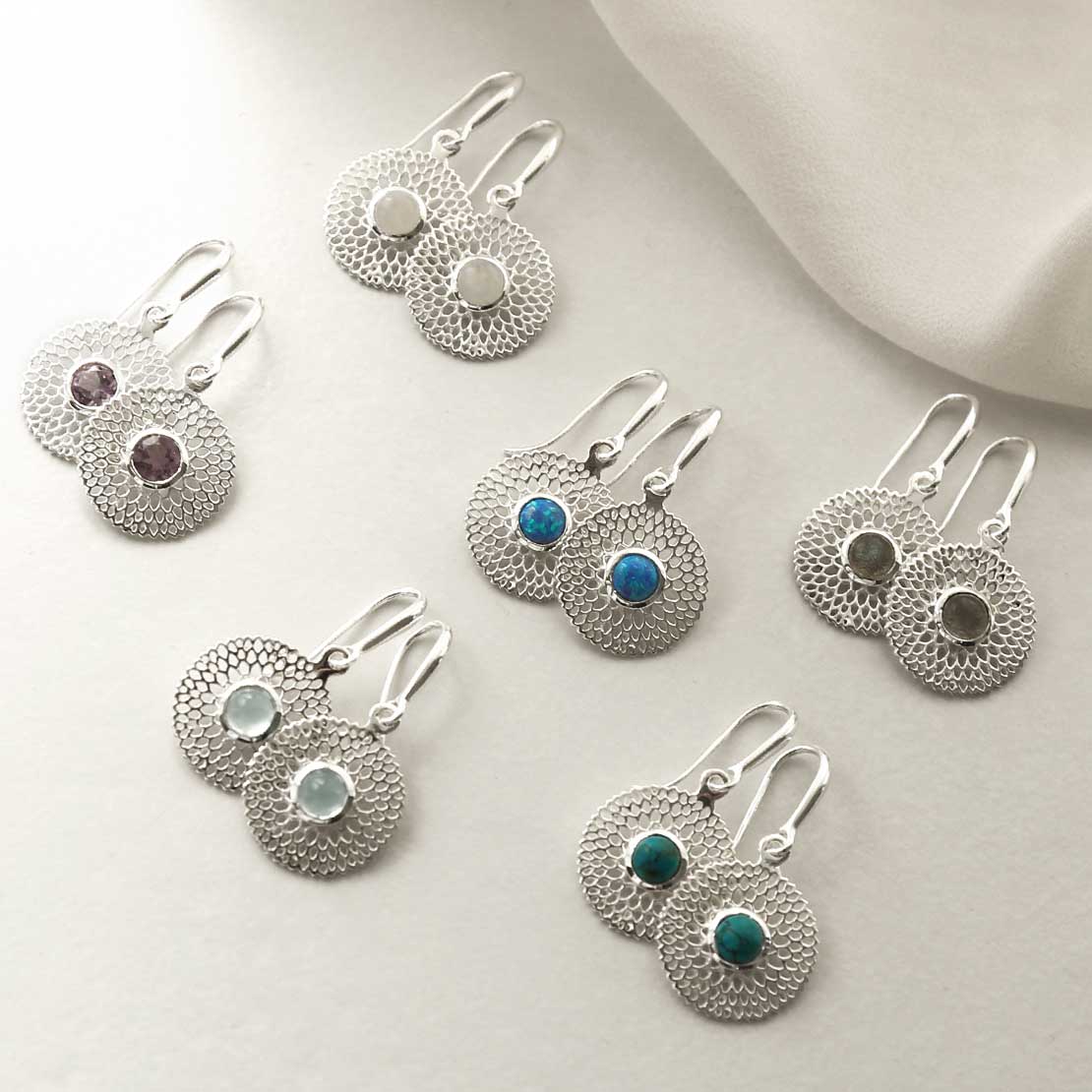 Sterling Silver Chrysanthemum Turquoise Earrings
