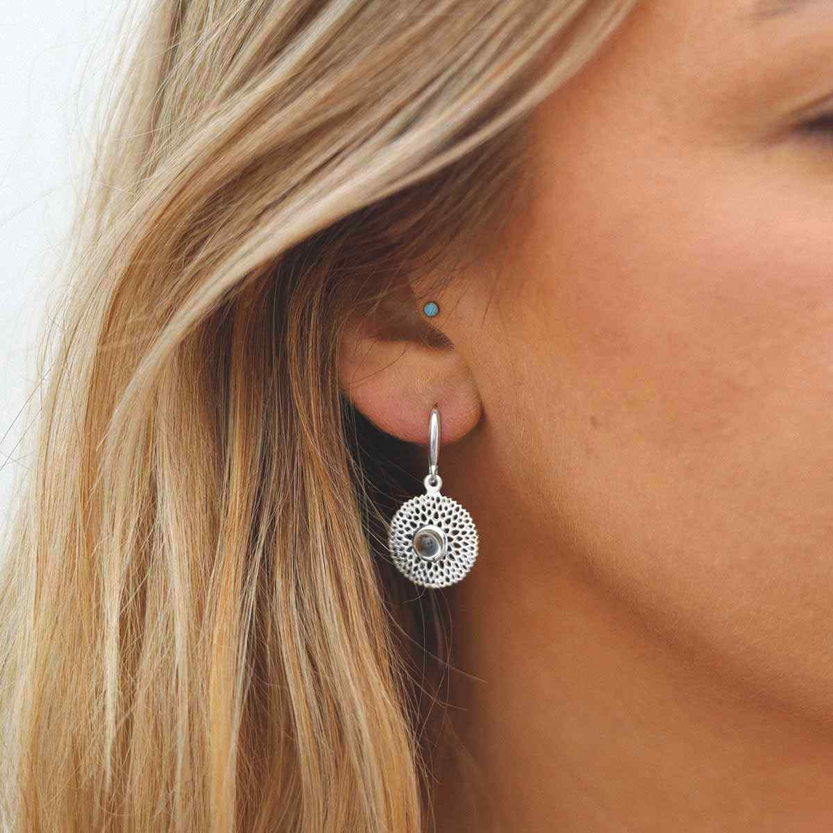 Sterling Silver Chrysanthemum Blue Topaz Earrings