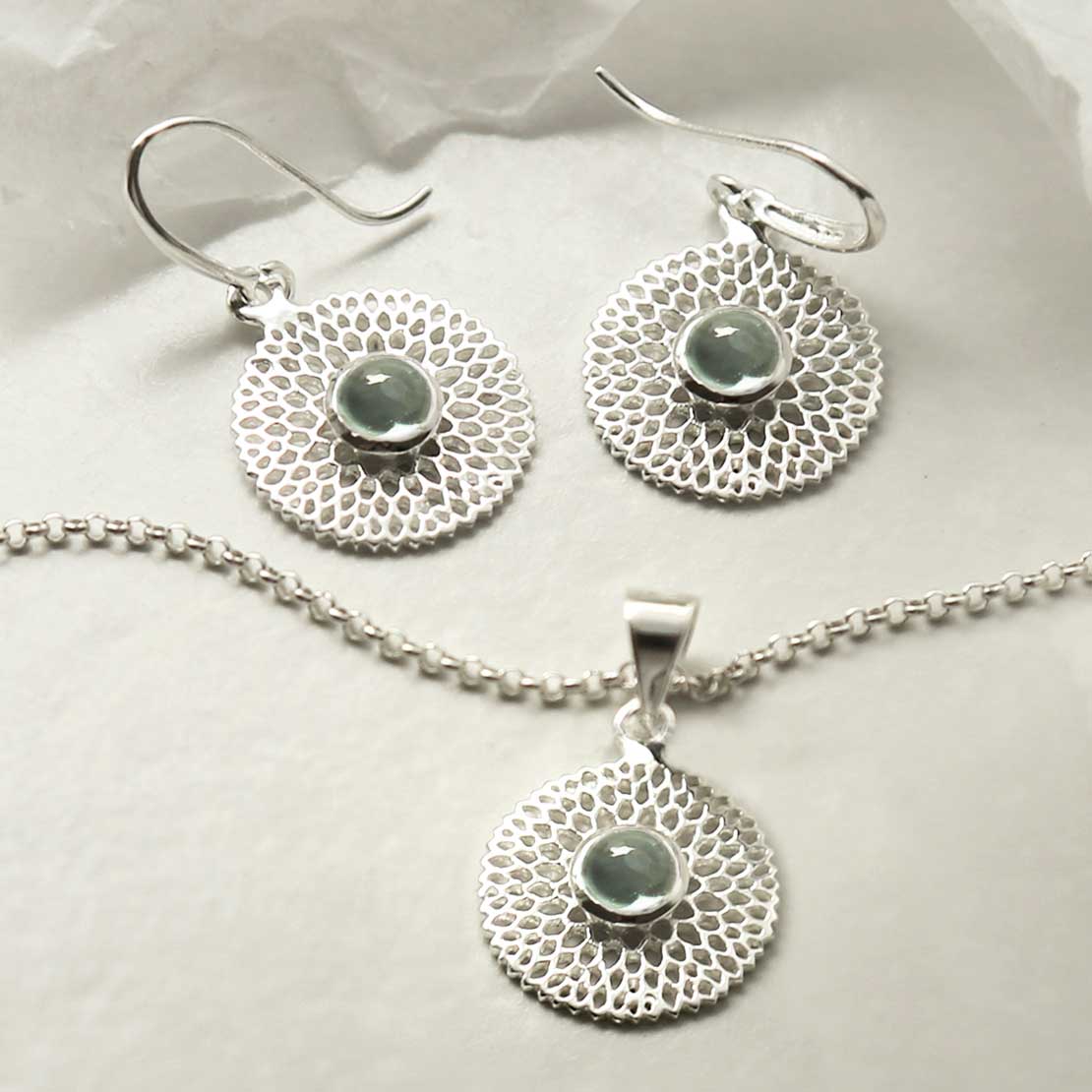 Sterling Silver Chrysanthemum Blue Topaz Earrings