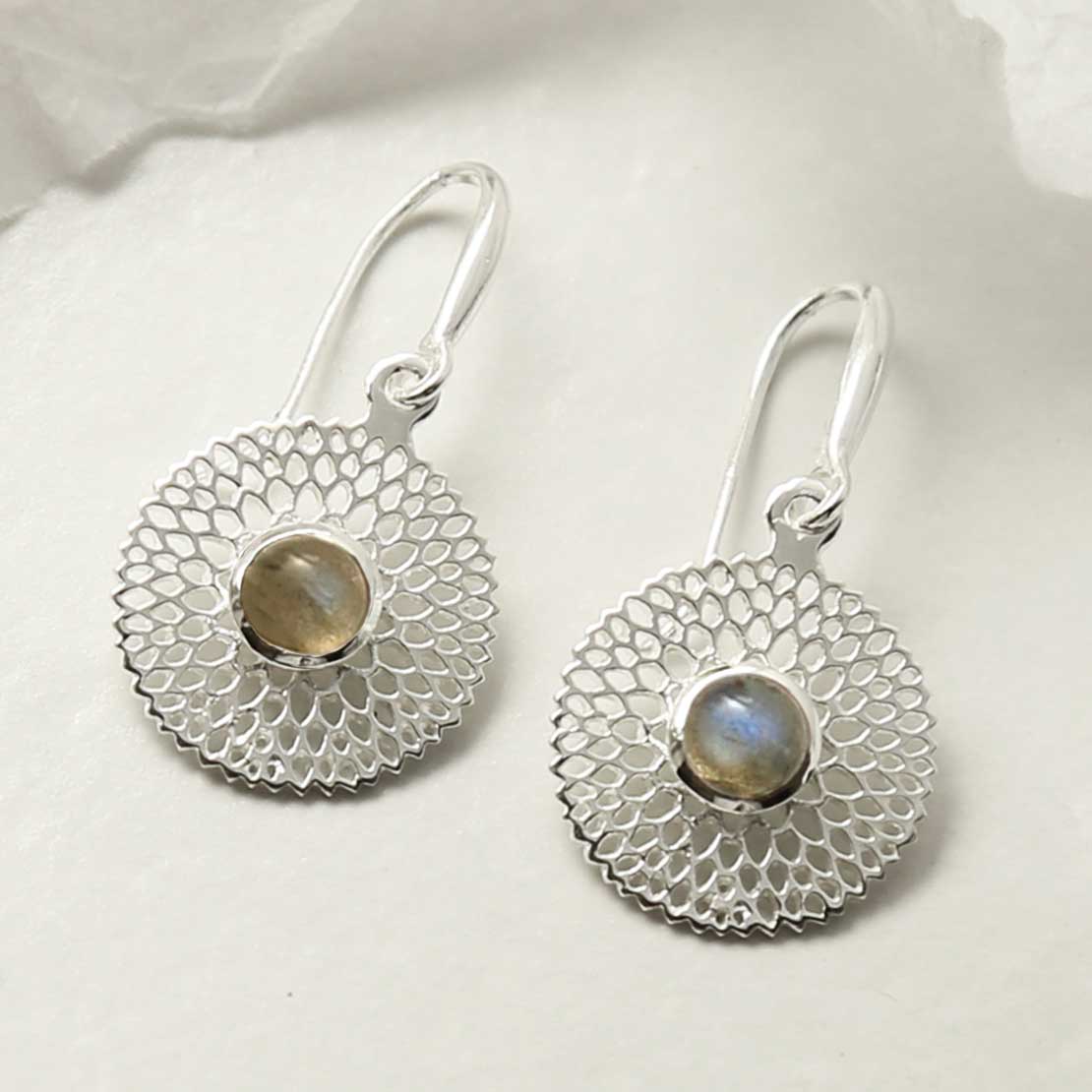 Sterling Silver Chrysanthemum Labradorite Earrings