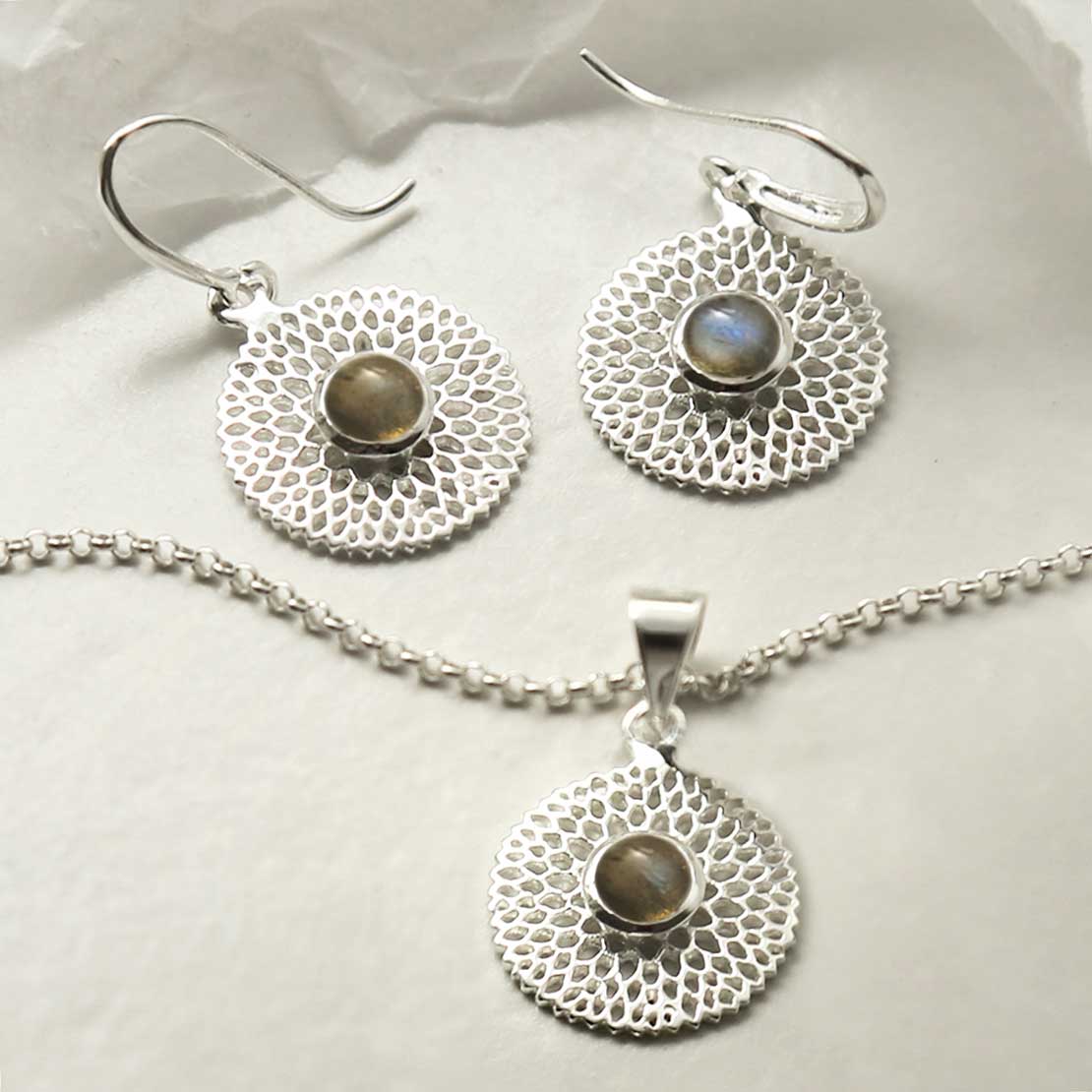 Sterling Silver Chrysanthemum Labradorite Necklace
