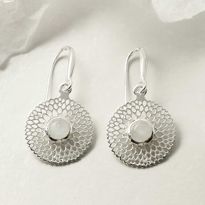 MZB117E MS STERLING SILVER CHRYSANTHEMUM MOONSTONE DANGLY EARRINGS 4