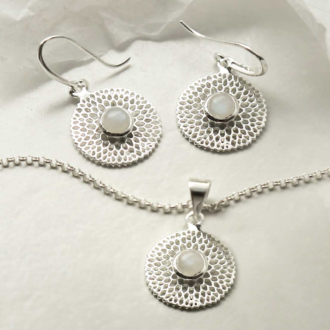Sterling Silver Chrysanthemum Moonstone Necklace