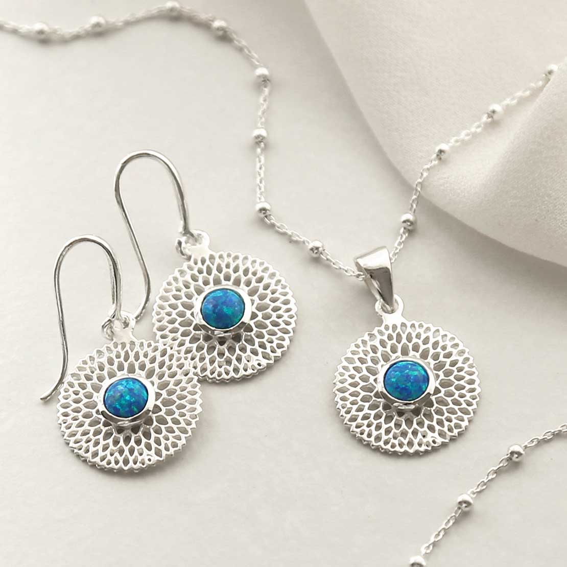 Sterling Silver Chrysanthemum Opalite Necklace