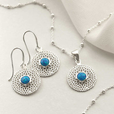 MZB117 OP STERLING SILVER CHRYSANTHEMUM OPALITE SET