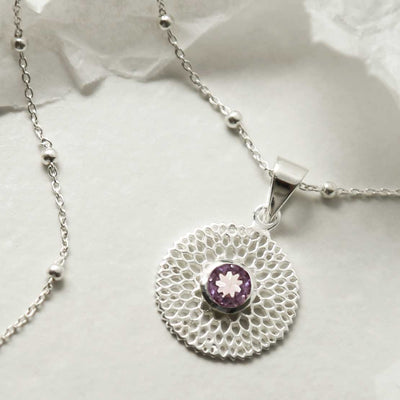 MZB117P AM STERLING SILVER CHRYSANTHEMUM AMETHYST NECKLACE 1