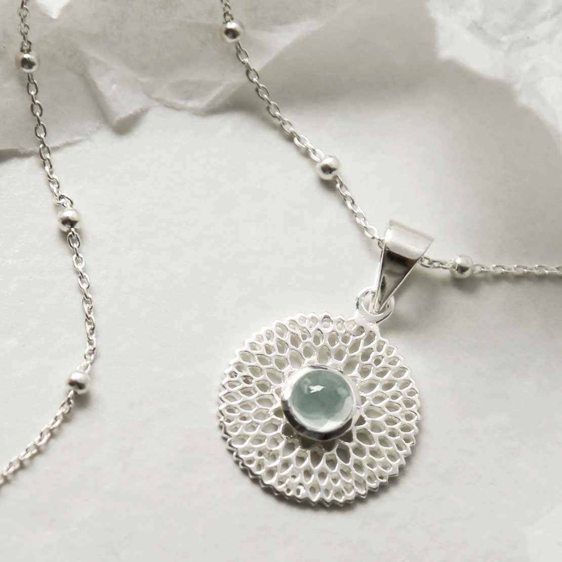 Sterling Silver Chrysanthemum Blue Topaz Necklace
