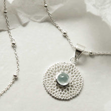 MZB117P BT STERLING SILVER CHRYSANTHEMUM BLUE TOPAZ NECKLACE 2