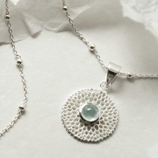 MZB117P BT STERLING SILVER CHRYSANTHEMUM BLUE TOPAZ NECKLACE 2