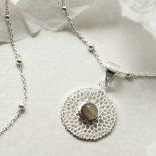 MZB117P LB STERLING SILVER CHRYSANTHEMUM LABRADORITE NECKLACE 1