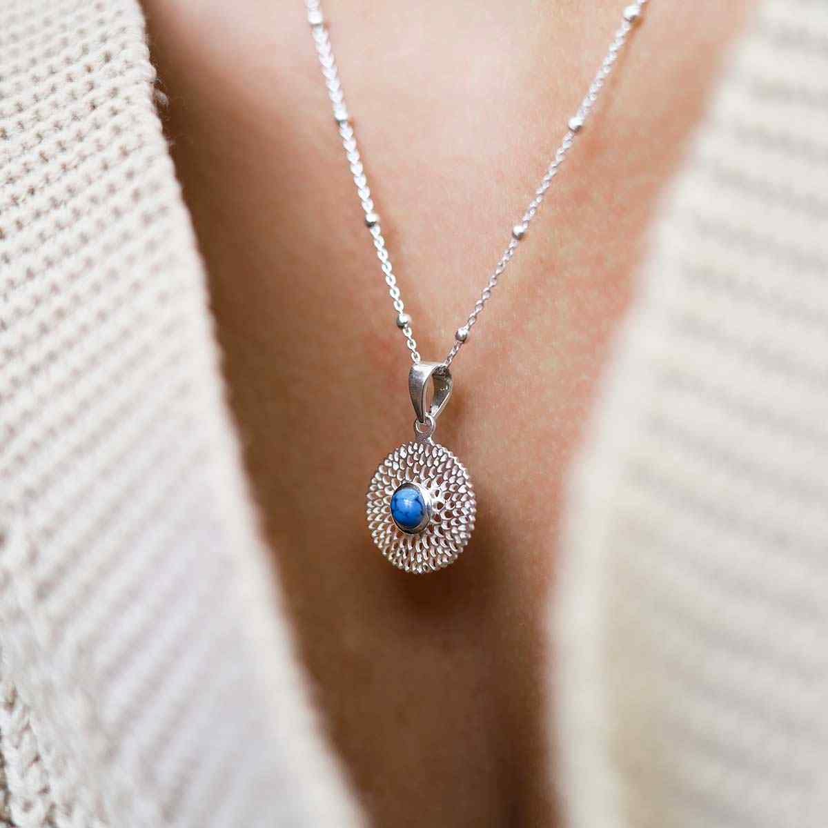 Sterling Silver Chrysanthemum Turquoise Necklace
