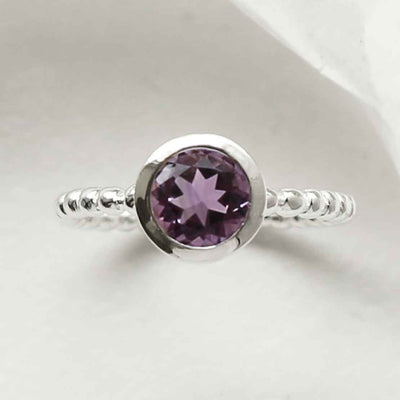 MZB118 AM STERLING SILVER BEADED AMETHYST RING 2