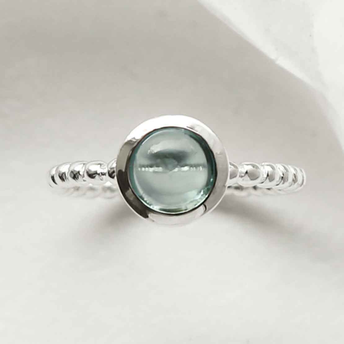 Sterling Silver Beaded Blue Topaz Ring