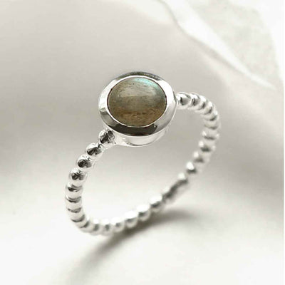 MZB118 LB STERLING SILVER BEADED LABRADORITE RING 6