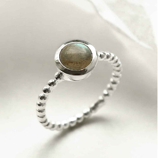MZB118 LB STERLING SILVER BEADED LABRADORITE RING 6