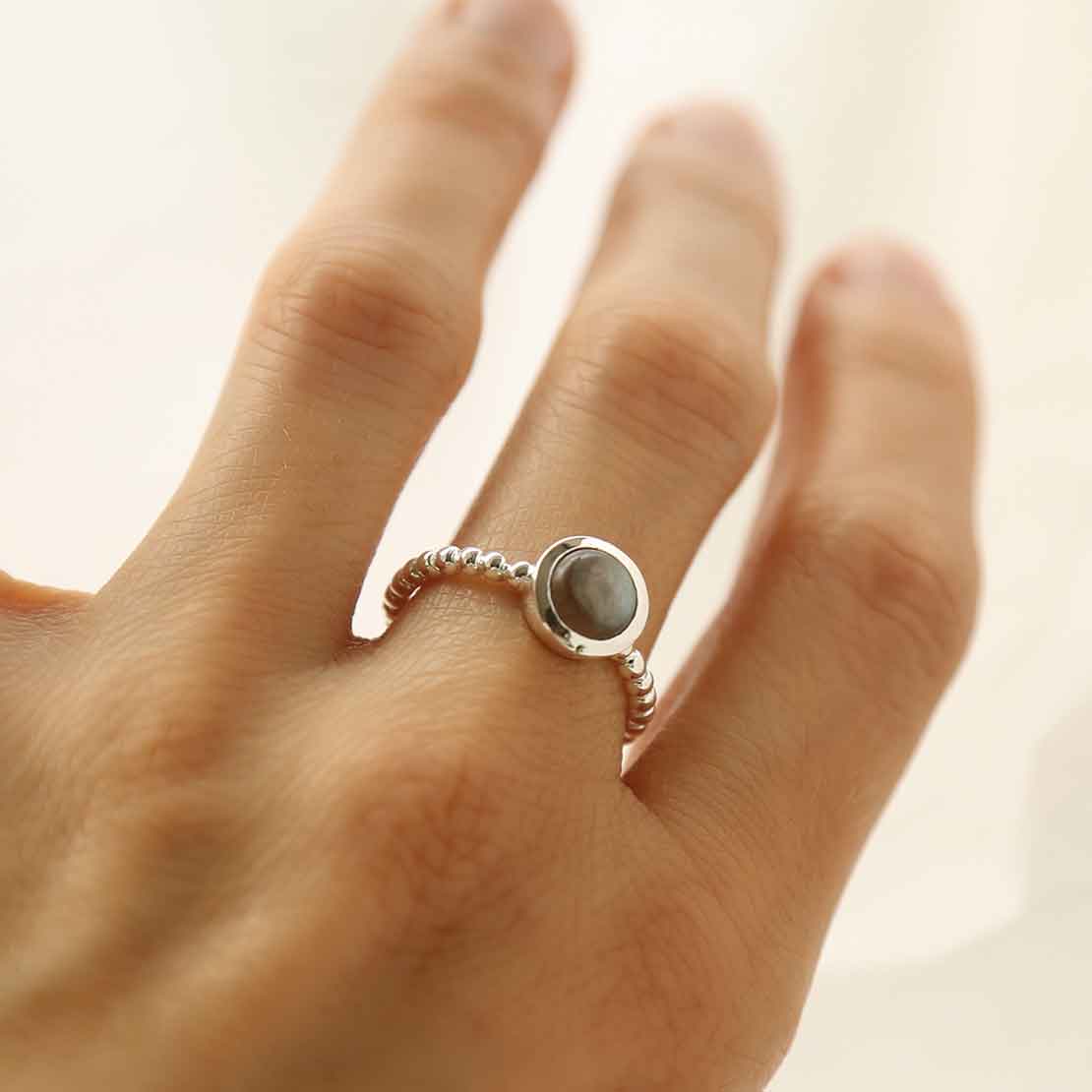 Sterling Silver Beaded Labradorite Ring