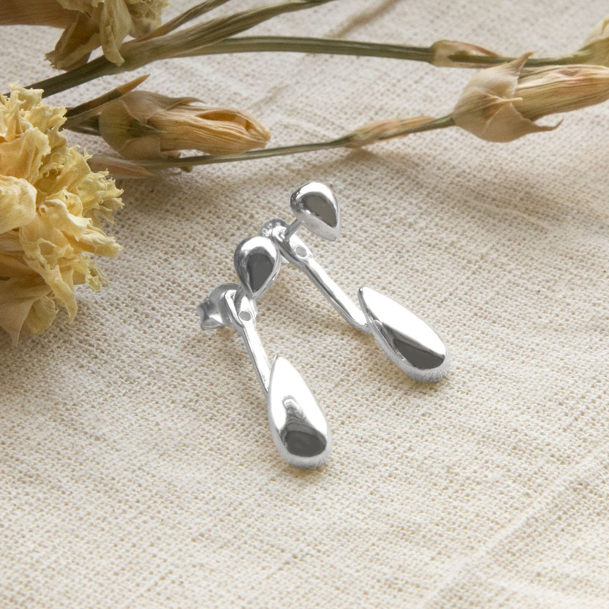 Sterling Silver Two Way Teardrop Stud Earrings
