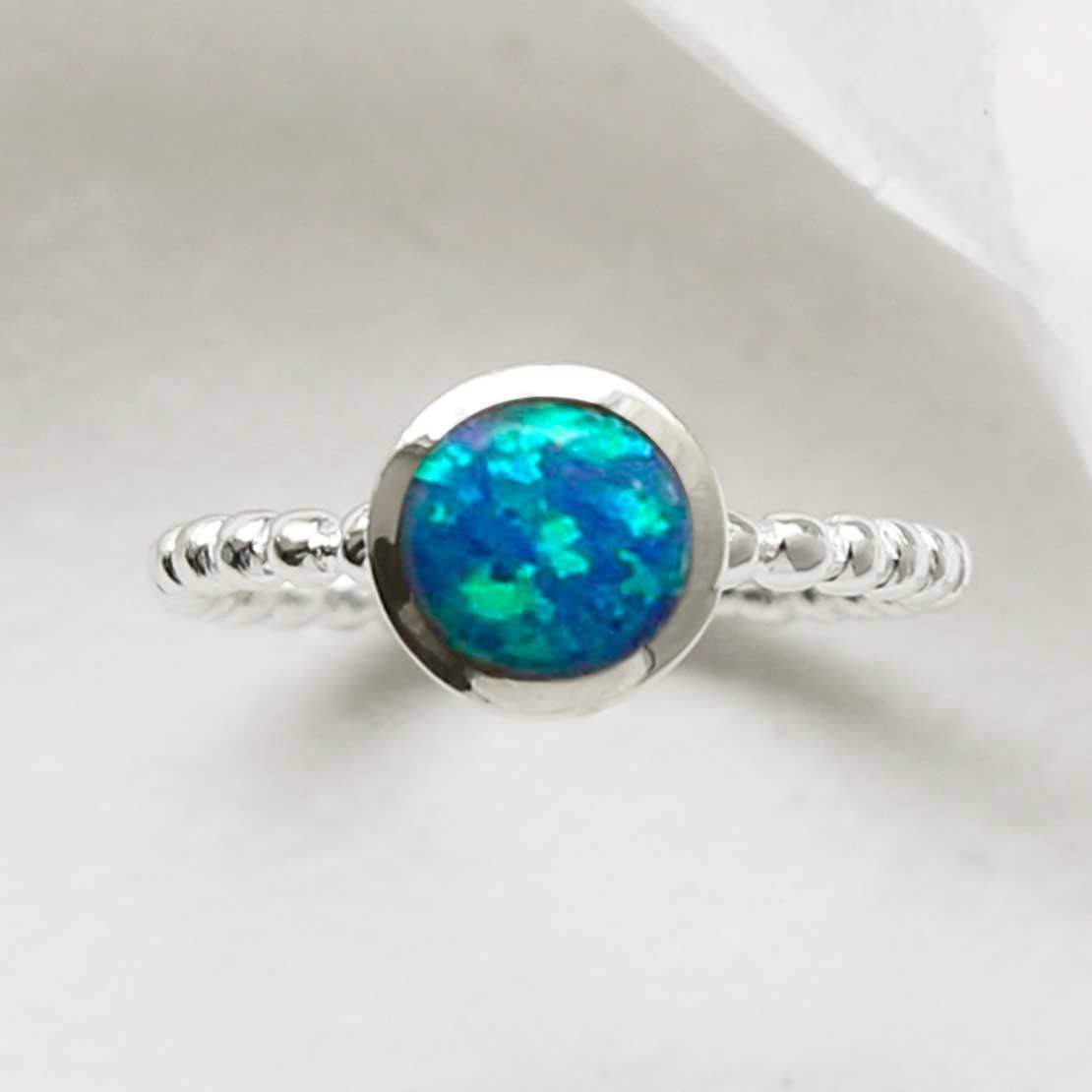 Sterling Silver Beaded Opalite Ring