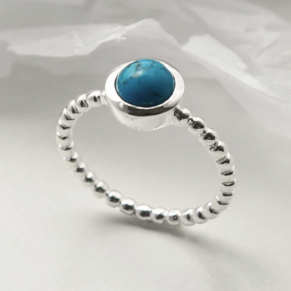 Sterling Silver Beaded Turquoise Ring