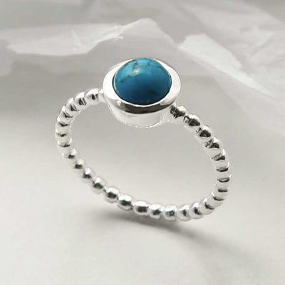 MZB118 T STERLING SILVER BEADED TURQUOISE RING 2
