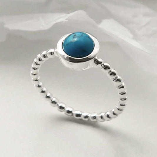 MZB118 T STERLING SILVER BEADED TURQUOISE RING 2