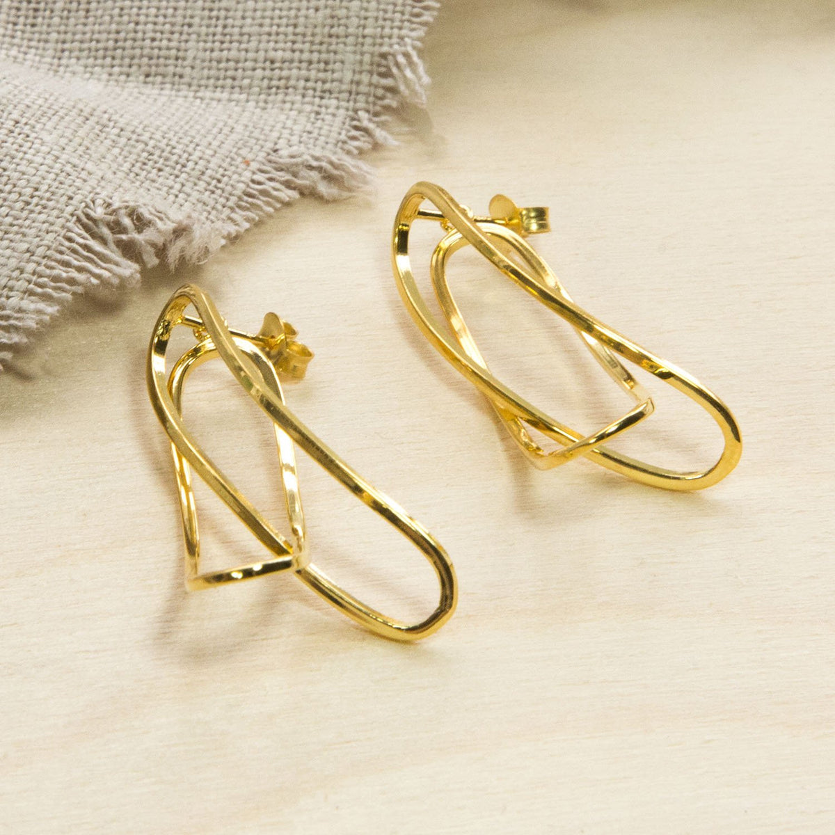 Gold Plated Sterling Silver Two Way Curve Stud Earrings
