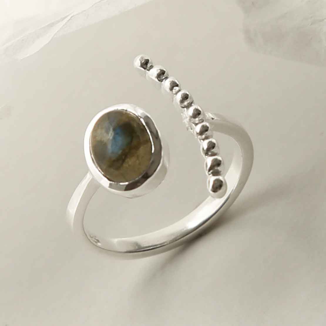 Sterling Silver Labradorite Adjustable Ring
