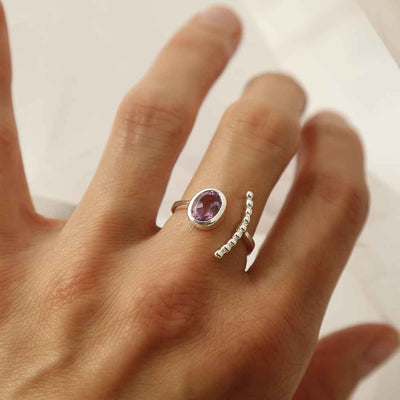 MZB119 AM STERLING SILVER AMETHYST ADJUSTABLE RING MODEL