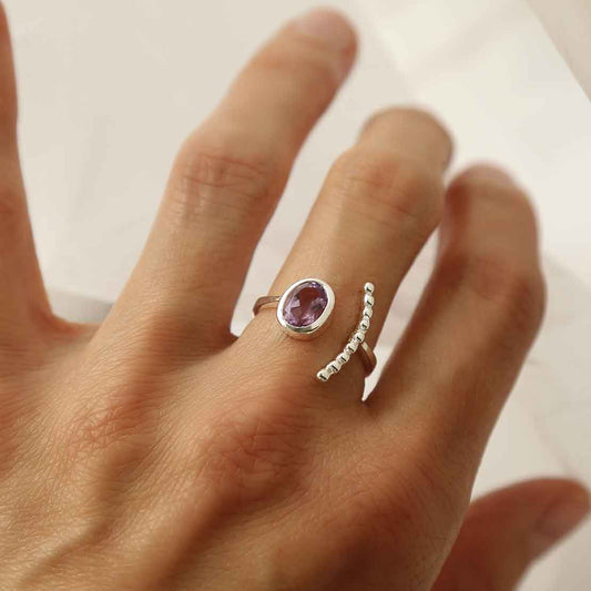 MZB119 AM STERLING SILVER AMETHYST ADJUSTABLE RING MODEL