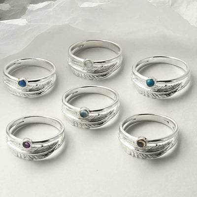 MZB121 STERLING SILVER FEATHER RING GROUP 2