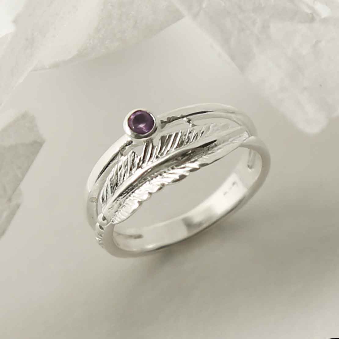 Sterling Silver Amethyst Feather Ring