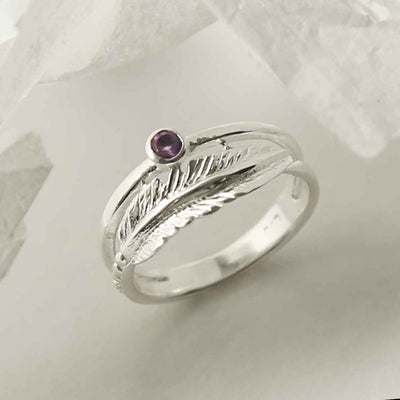 MZB121 AM STERLING SILVER AMETHYST FEATHER RING 1