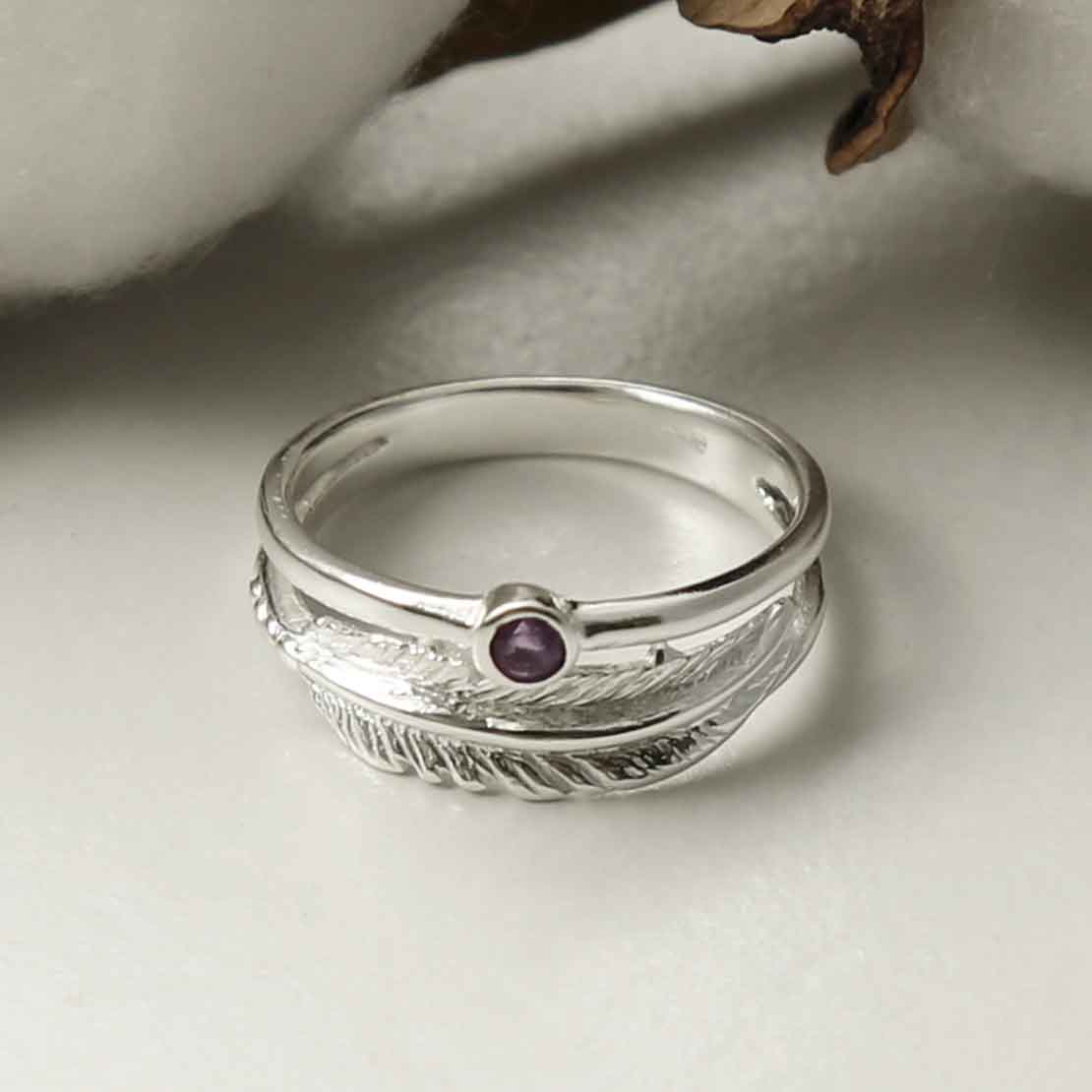 Sterling Silver Amethyst Feather Ring