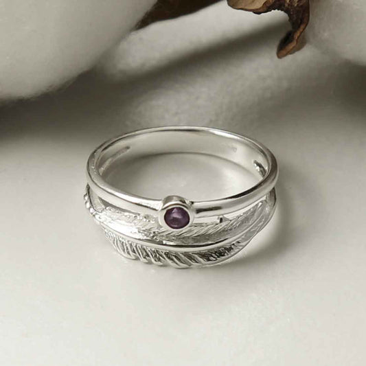MZB121 AM STERLING SILVER AMETHYST FEATHER RING 2