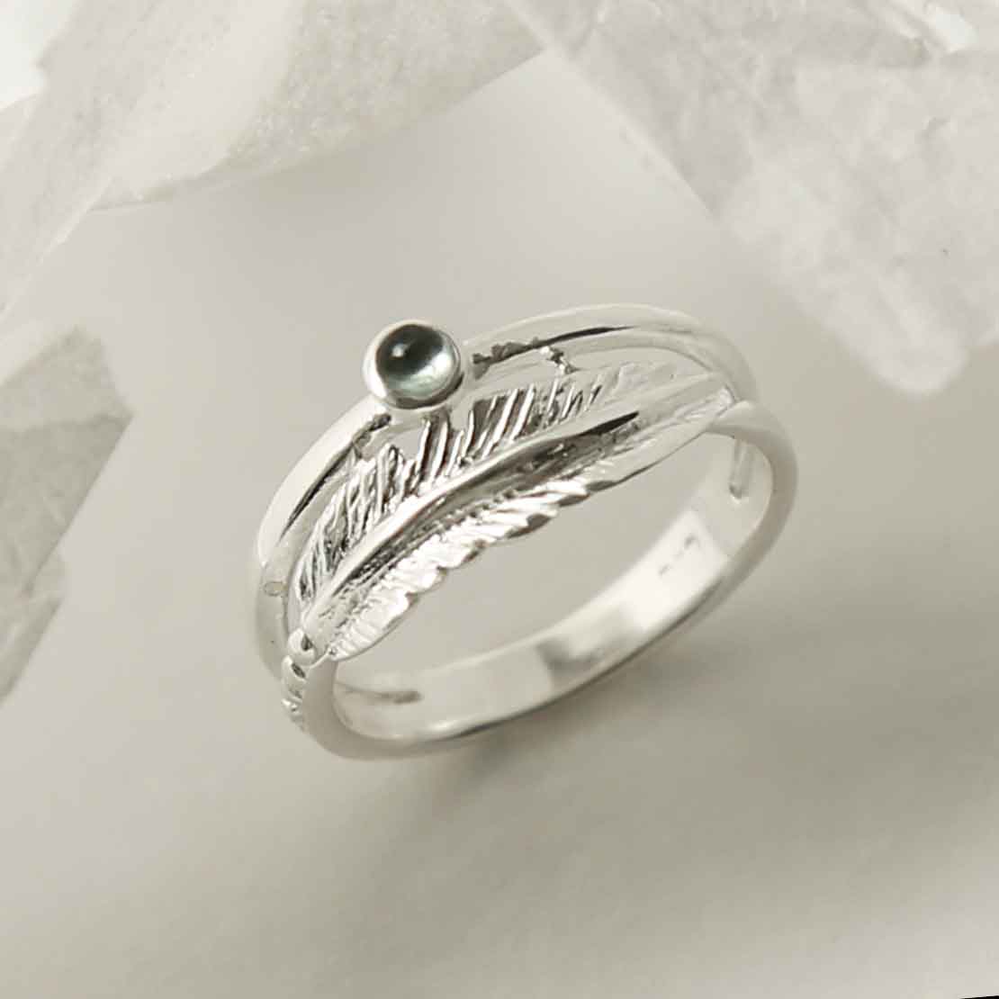 Sterling Silver Blue Topaz Feather Ring