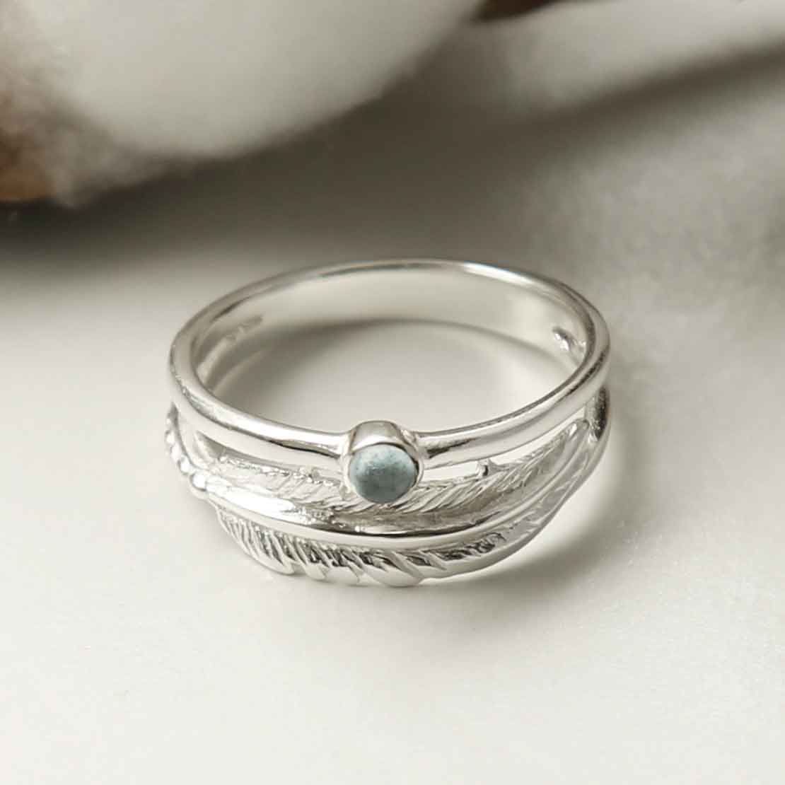 Sterling Silver Blue Topaz Feather Ring